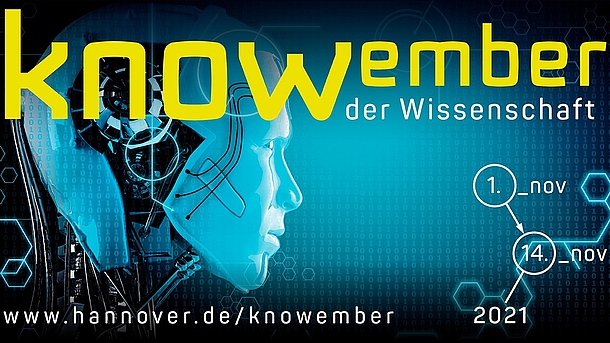 Schmuckgrafik November der Wissenschaft mit Roboter im Hintergrund