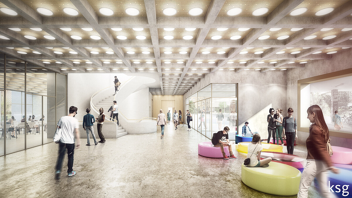 Entwurf des Architekten, der die Innenansicht des Foyers zeigt